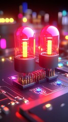 Poster - Futuristic Electronic Tubes on Circuit Board with Illuminated Elements