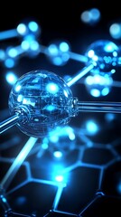 Poster - Glowing blue interconnected spheres, abstract futuristic technology design