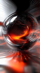 Poster - Luminous orb fractal design with intricate web and flowing metal shapes