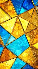 Poster - stained glass geometrical composition with blue and gold segments