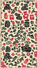 Poster - Unique abstract pattern featuring red and black ink blots on cream paper