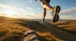 © Abeto_21 - Trail Running at Sunset Athlete Leaping on Ridge Outdoors Adventure