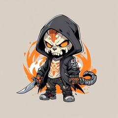 Sticker - Chibified Skull Warrior: Digital Illustration