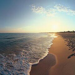 Wall Mural - Serene sunset over tranquil ocean beach.