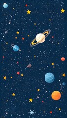 Wall Mural - an illustrative design of planets stars and space elements