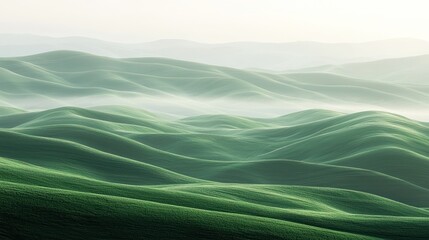 Wall Mural - Misty green rolling hills at sunrise.