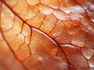 closeup of a translucent orange leaf with visible veins