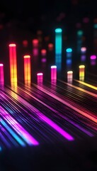 Poster - Colored glowing bars reflecting light on a dark surface
