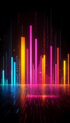 Poster - Colorful illuminated vertical bars and lines against a dark backdrop