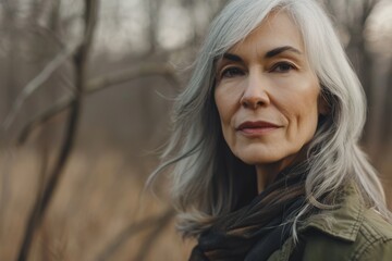 Wall Mural - Portrait of a beautiful middle-aged woman in the forest.