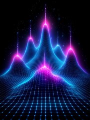Aufkleber - Illuminated Wireframe Landscape with Gradient Peaks and Shooting Beams