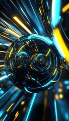 Poster - A glowing sphere surrounded by streams of bright colored light