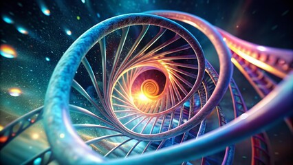 Aufkleber - Microscopic DNA Helix Spiraling into a Human Ear, Conceptual Biology Image