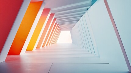 Aufkleber - Abstract architectural tunnel with colored panels leading to a bright opening
