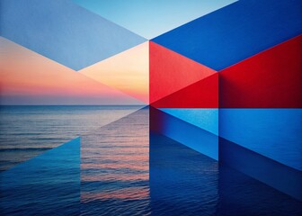 Poster - Minimalist Geometric Red Blue Ocean Abstract Art - Stock Photo