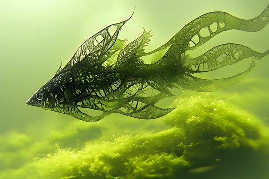 Fantastical Underwater Creature with Flowing Organic Structures in Vivid Digital
