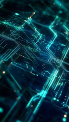 Poster - Close up view of a circuit board with glowing lines