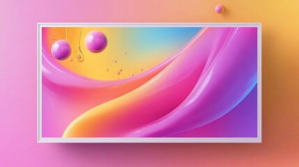 Aufkleber - Abstract liquid art with pink purple and yellow gradient colors and floating spheres