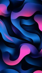 Poster - Abstract layered wavy shapes featuring shades of blue and pink