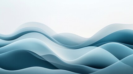 Poster - Abstract blue and white waves background with smooth flowing layers, creating a serene and calming effect
