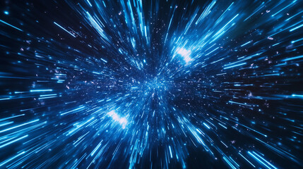 Poster - Abstract blue light streaks dynamic energy background image art rays neon speed lines space stars