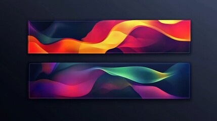 Aufkleber - Abstract Colorful Wavy Line Banners with Smooth Gradient Transitions on Dark Background