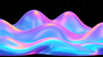 Poster - Abstract colorful waves with smooth glossy texture against dark background