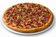 © Faizal - Gourmet pizza showcasing delicious toppings of pepperoni sausage ham red onion green pepper for dinner