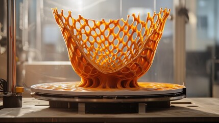 Poster - Orange Abstract Artistry Detailed 3D Print Precision Design Complex Structure Modern Technology Innovative Creation
