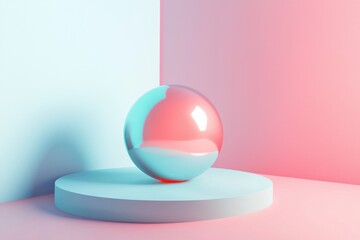 Aufkleber - Abstract scene showing modern sphere on a stand against pale blue and pink backgrounds artistic backdrop