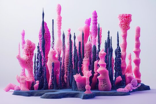 Pink and Blue Abstract Organic Structures Coral Reef Style Formation Digital Art Fantasy Aesthetic
