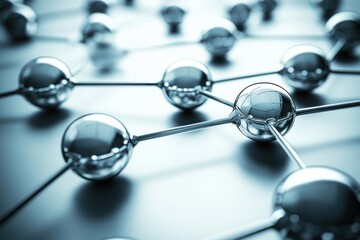 Poster - Abstract molecular network with chrome spheres connection innovation scientific technology