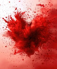 Poster - Abstract Red Heart Shape Created with Colorful Powder Burst on White Background