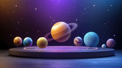 Poster - Celestial Showcase A Vibrant Display of Solar System Planets Cosmic Beauty and Galactic Wonders