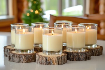 Poster - Charming arrangement of burning candles enhancing the warm ambient in an inviting interior setting home decor