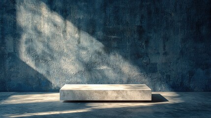 Poster - Striking concrete block set against a vibrant blue wall creating a bold contrast and unique visual interest in design