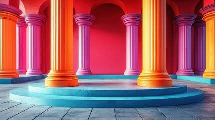 Poster - Colorful room featuring striking columns and a brightly decorated atmosphere perfect for artistic inspiration and creativity