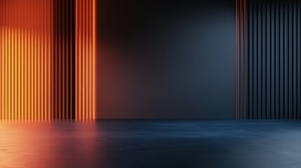 Poster - A contemporary room featuring a striking wall decorated with bold orange and blue colors creating a unique atmosphere