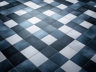 Poster - Stylish tiled floor featuring a blue and white checker pattern creating a unique and contemporary look