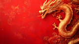 un fondo rojo vacio con espacio de copia con un dragon dorado chino vibrante simbolo oriental mitico