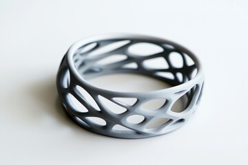 Poster - Sleek Gray Filament Ring on White Serene Backdrop Casting Subtle Shadow Artistic Design Concept Art