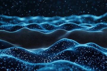 Aufkleber - Sparkling blue digital landscape with dot matrix waves modern futuristic technology background