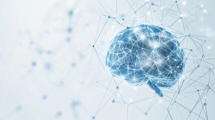 Poster - Connected brain network with neural activity for artificial intelligence advancement and innovative technology on blue light abstract background