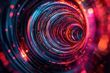 Poster - Vibrant data stream flowing through digital fiber optic tunnel with blurred motion effect and cool light