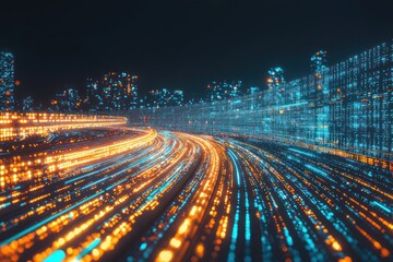 Poster - Futuristic city lights illuminating night skyline creating a sense of advanced technology and innovation