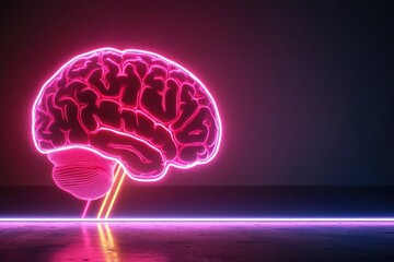 Poster - Artistic Brain Render in Neon Pink Glow on Dark Background Highlighting Medical Innovation and Neurological Science