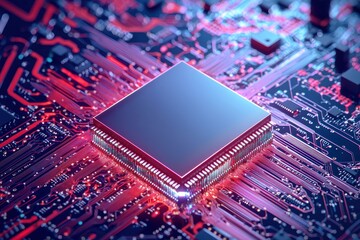 Poster - Abstract technological close up capturing an intricate computer chip and motherboard structure for innovative digital design