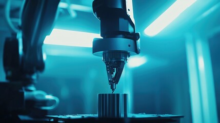 Poster - Sleek robotic arm in a factory setting precision manufacturing with advanced automation and industrial technology