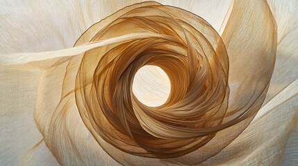 Poster - Abstract textile art with dynamic fabric layers in swirling golden tunnel light and smooth texture