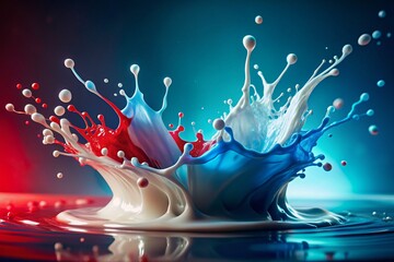 Aufkleber - Surreal Abstract Liquid Art: Red & Blue Splash on White Surface